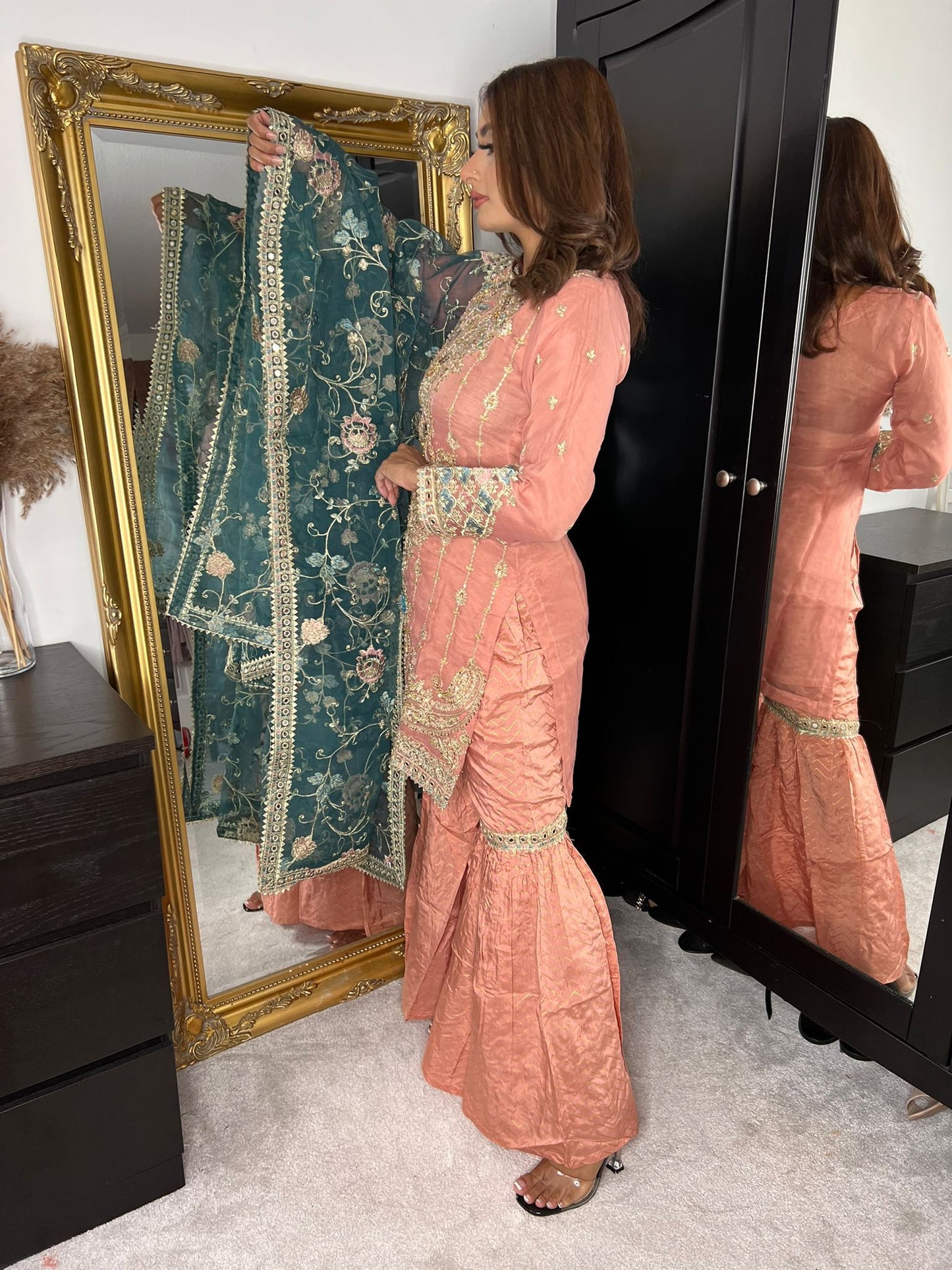 Peach Organza Gharara Suit