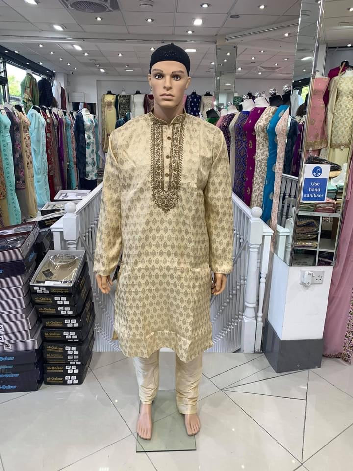 Gold Men's Brocade Kurta Pyjama