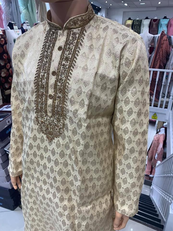 Gold Men's Brocade Kurta Pyjama