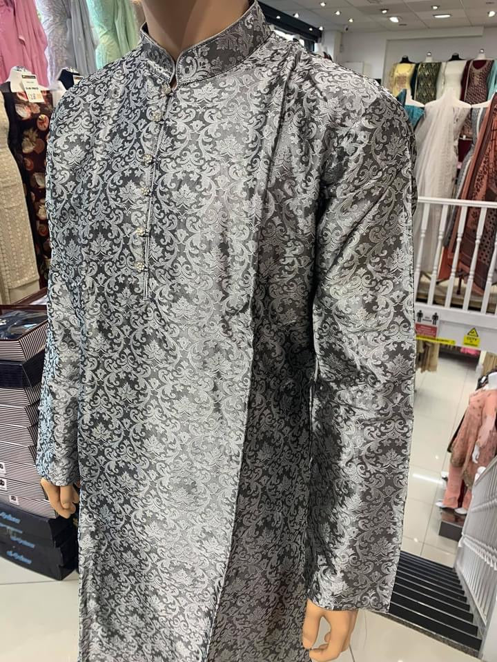 Grey Men's Brocade Kurta Pyjama