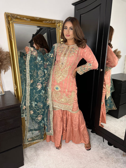 Peach Organza Gharara Suit