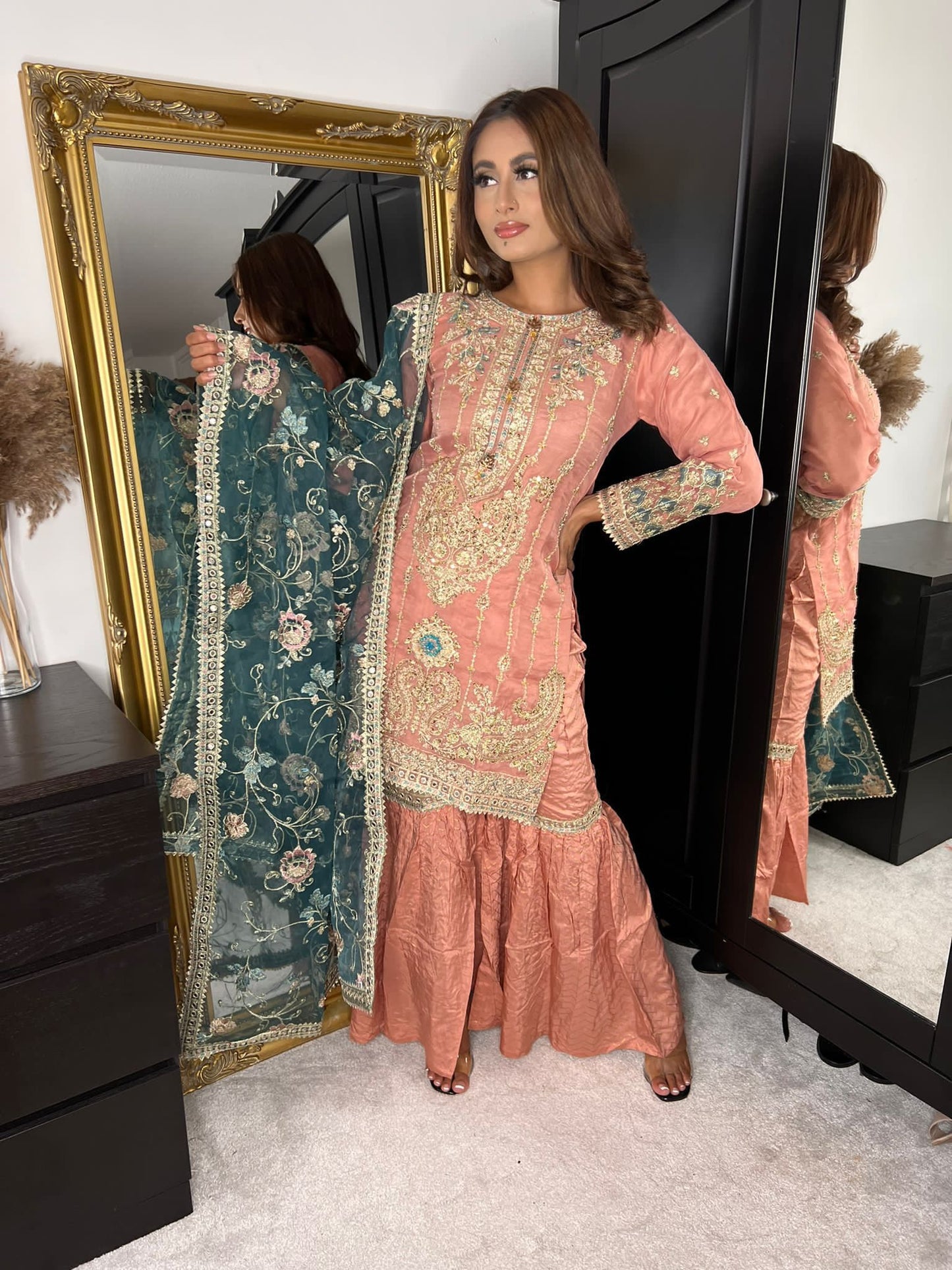 Peach Organza Gharara Suit