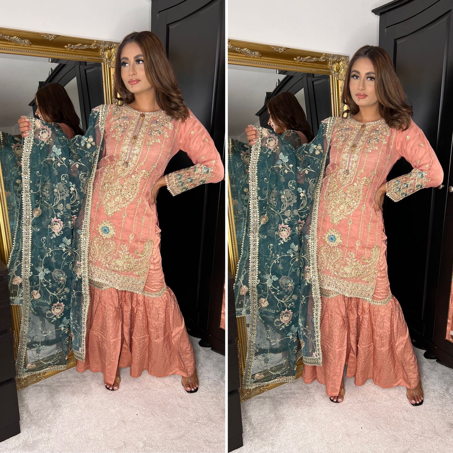 Peach Organza Gharara Suit