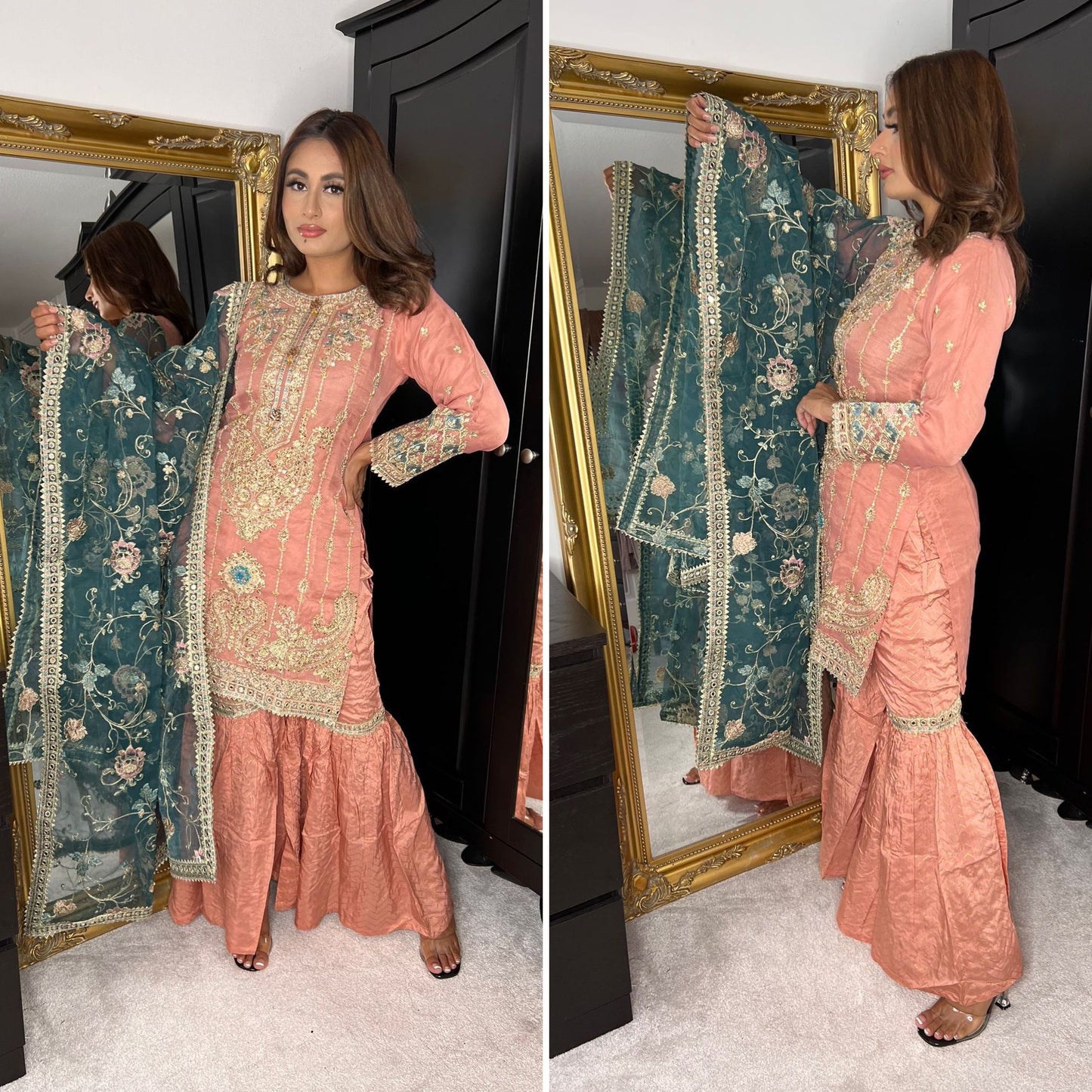 Peach Organza Gharara Suit